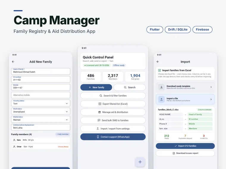 Screens of Camp Management App